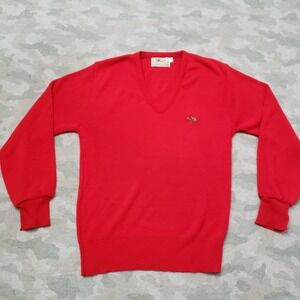 Vintage Steeplechase‎ Sweater Mens Small Red Pullover V-Neck Long Sleeve